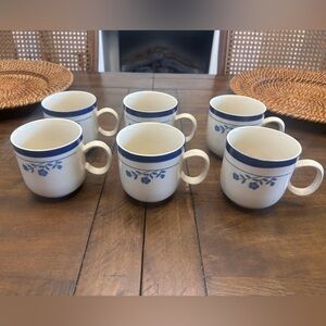 Set of six vintage permastone stoneware forever blue mugs